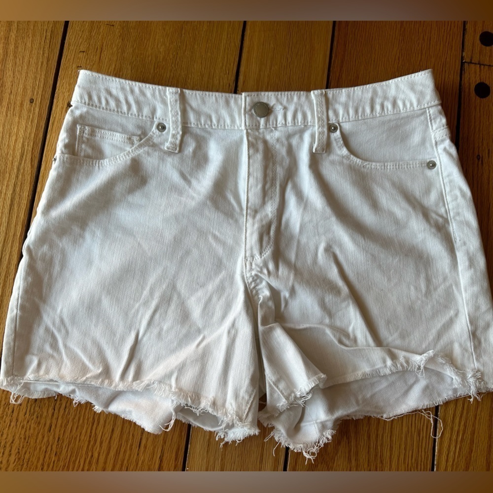 White cut off Jean shorts, High Rise Midi. Universal Thread.